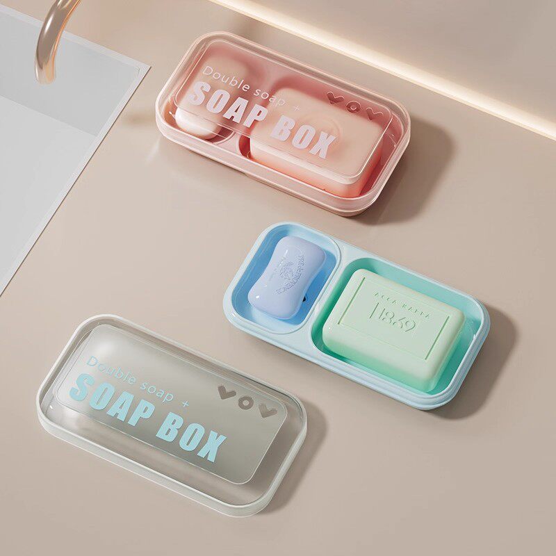 肥皂盒沥水双格带盖大号学生宿舍家用台面卫生间香皂架皂盒置物架