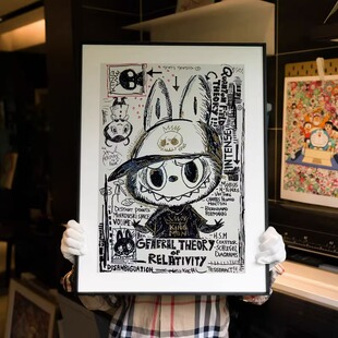 创意潮牌拉布布Labubu龙家升装饰画漫画风格艺术涂鸦挂画卡通版画