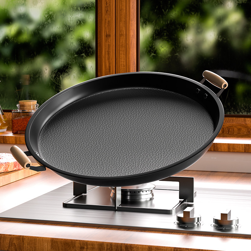 特厚烙饼专用平底锅不粘锅家用煎锅煎饼锅无涂层燃气灶专用熟铁锅