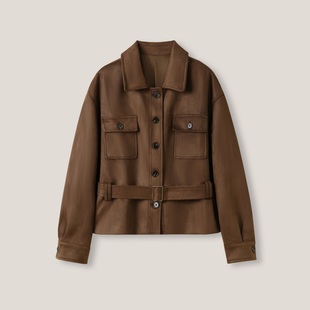 外套上衣SS26325 CC家居控 时尚 气质纯色单排扣腰带长袖