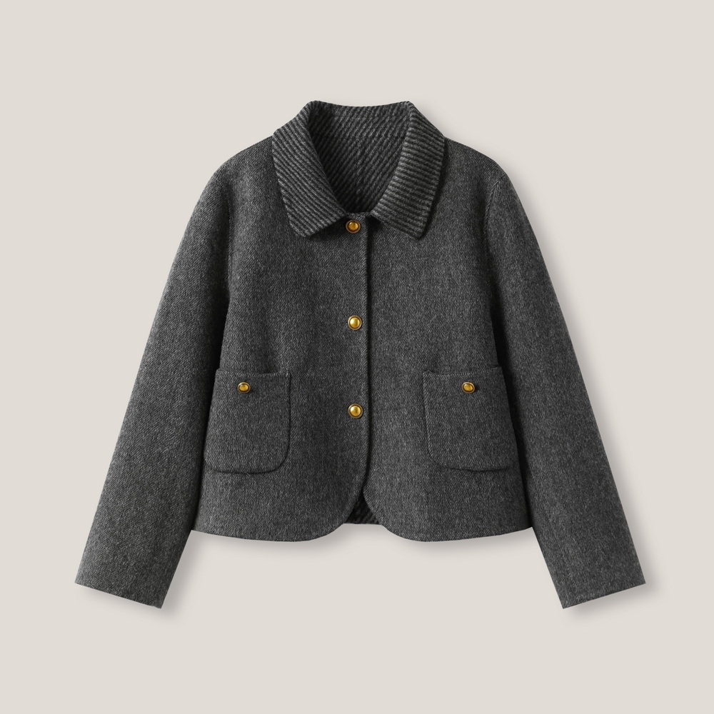 YL 金属扣休闲百搭翻领双面毛呢长袖外套ss26511