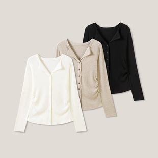 V领T恤打底衫 百搭针织小众长袖 CC家居控 SS26329 时尚