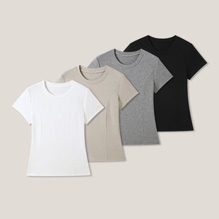 【花花推荐】鱼骨U形纯色简约休闲百搭套头圆领短袖T恤SS28003