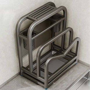 304不锈钢菜刀架置物架多功能刀具菜板架一体筷子笼收纳放置架