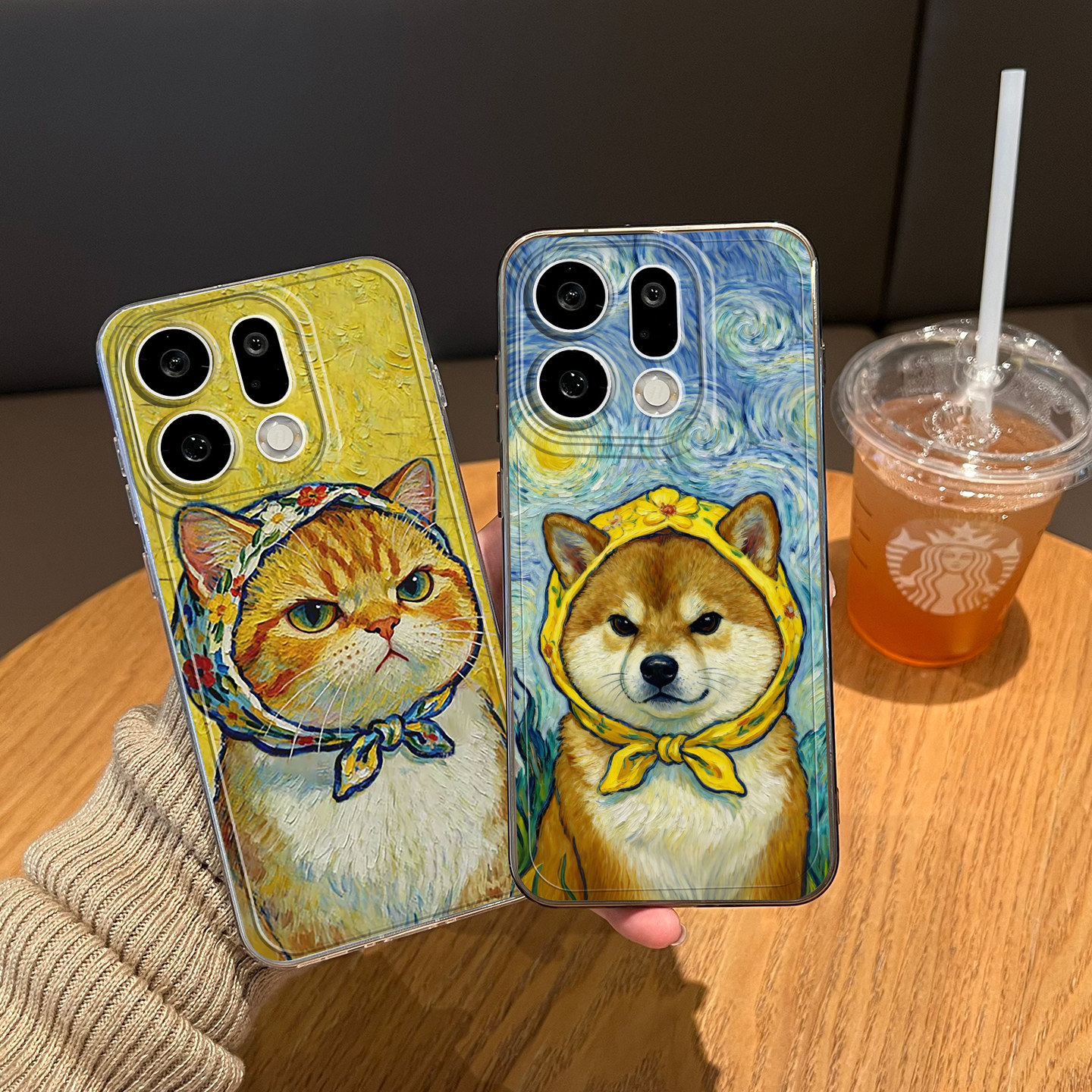 油画柴犬适用oppofindx9手机壳findx8情侣x9pro猫咪reno16梵高15星空x9spro/x8ultra/x7/reno9/14/x8s+/13/x6
