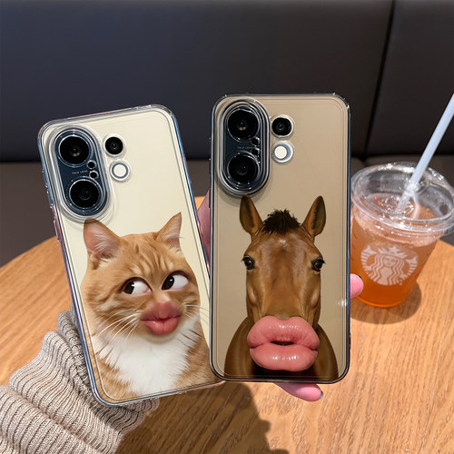 适用搞怪嘟嘴猫咪手机壳马
