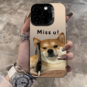 打电话小狗适用苹果17promax手机壳iphone16小米17柴犬vivox300华为pura80情侣nova14荣耀mate70air红米k90