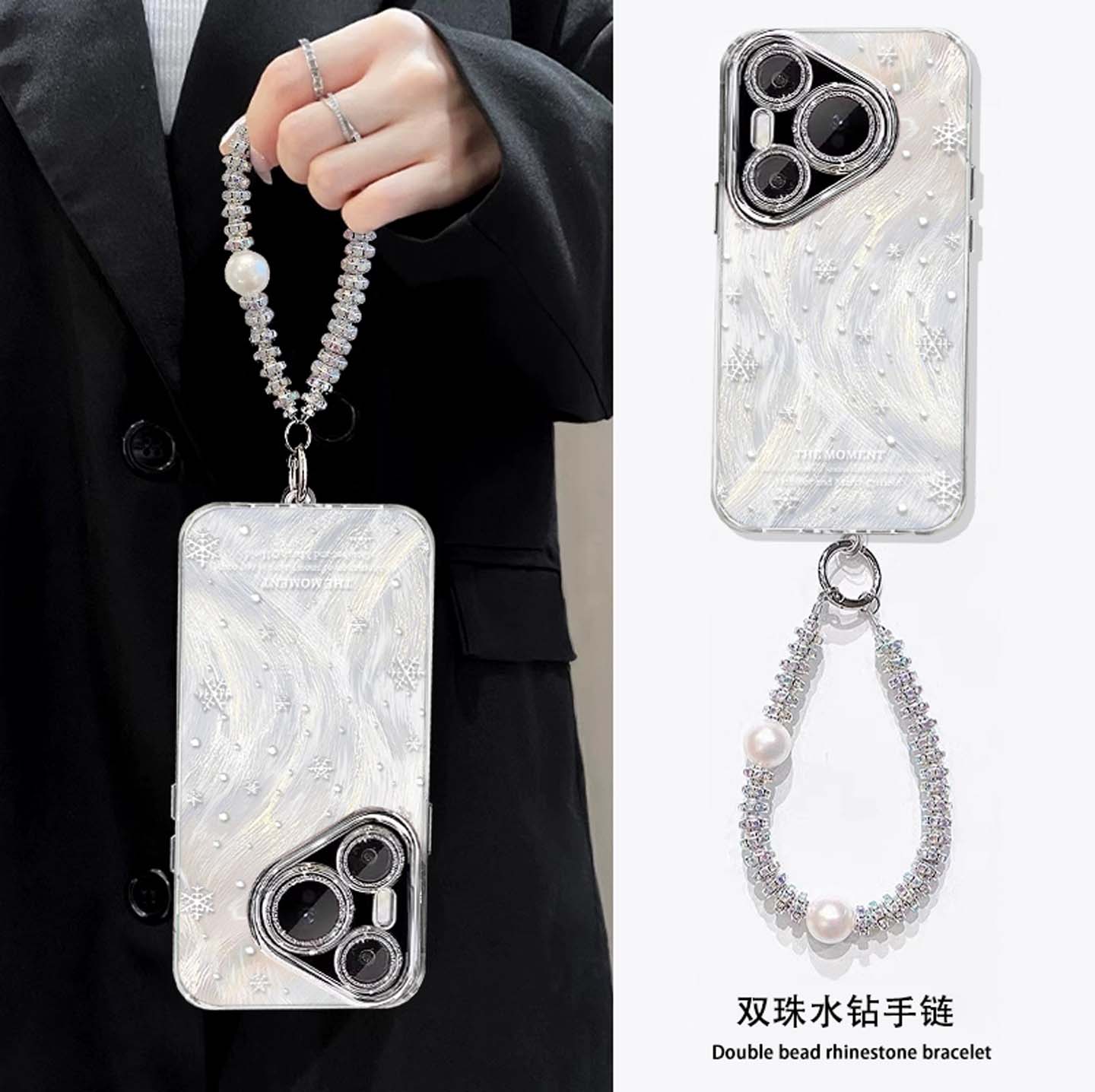 适用雪花手机壳冬日小清新带挂绳