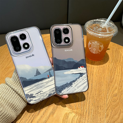 适用油画手机壳山脉雪山