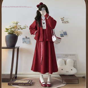 汉尚豪依汉女宋制毛呢飞机袖 加绒加厚有口袋松紧腰秋冬日常小清新