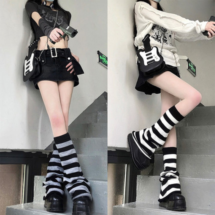 堆堆袜阔腿条纹ins千禧辣妹y2k秋冬长筒喇叭小腿袜保暖针织jk袜套