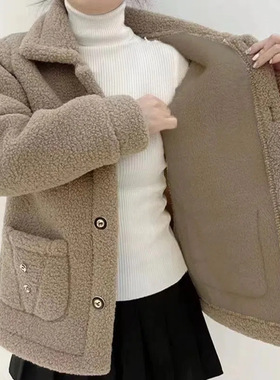 复合加绒加厚冬季羊羔绒外套女外套时尚大码保暖衣百搭颗粒绒上衣