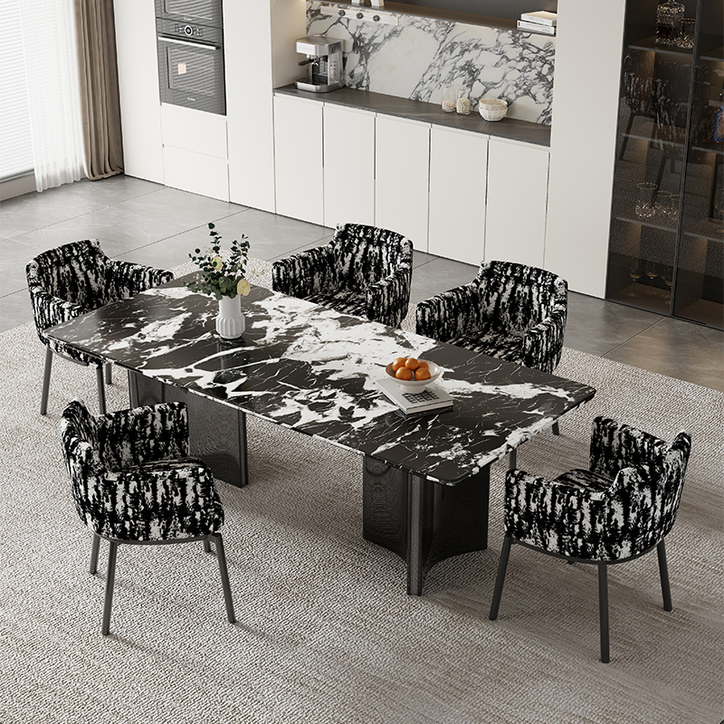 现代都市轻奢大理石餐桌简约家用长方形餐桌椅组合意式超晶石饭桌