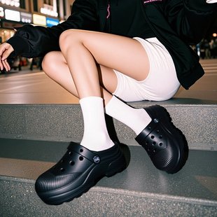 法式 厚底洞洞鞋 女夏季 增高松糕底防滑两穿踩屎感包头沙滩拖鞋
