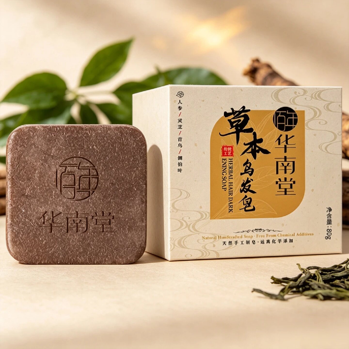 华南堂草本乌发皂侧柏叶何首乌润养发根自然乌亮洁净控油柔顺护发