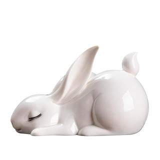 中式陶瓷玉兔小夜灯桌面摆件客厅酒柜博古架装饰兔年礼品