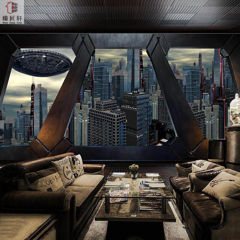 3d立体宇宙飞船太空舱墙纸网吧装饰墙布影院餐厅电竞酒店背景壁纸