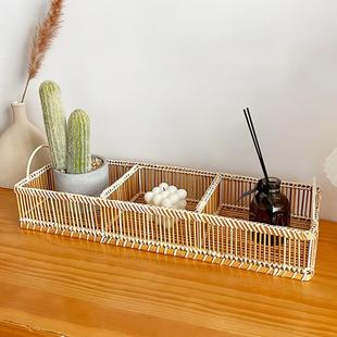 藤竹编分隔收纳桌面方形托盘北欧ins风轻奢收纳架化妆品储物收纳