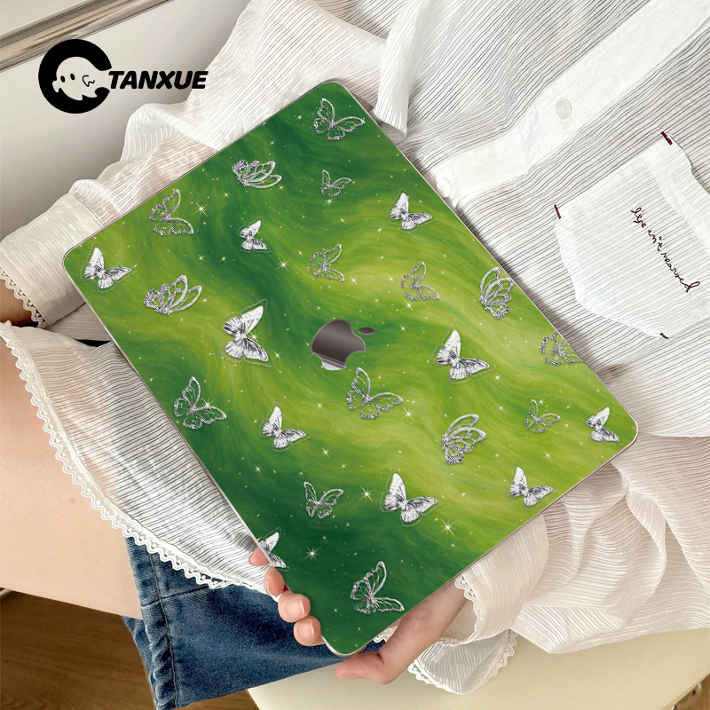 【绿色晕染银色蝴蝶】冰透磨砂壳