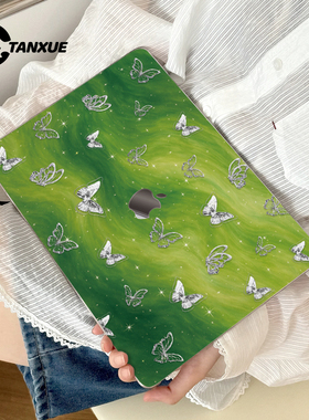 ins绿色晕染蝴蝶适用于苹果华为电脑macbook15保护壳mac笔记本新款檀雪M2pro15寸macbookair13膜M3轻薄磨砂壳