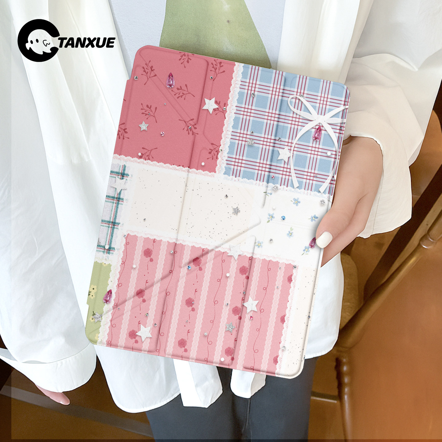 ins拼接碎花适用ipad壳保护air7平板保护壳pro11寸保护套10代带笔槽苹果mini6外壳9双面4新款3Y折防弯8旋转5,3C数码配件,平板电脑保护套/壳,淘宝优惠券,粉丝福利购,淘宝优惠卷