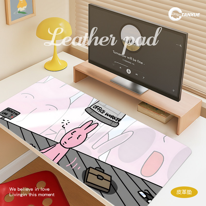 搞怪粉兔子鼠标垫超大防水皮革女生工位办公桌垫电脑键盘滑鼠垫,电脑硬件/显示器/电脑周边,鼠标垫/贴/腕垫,淘宝优惠券,粉丝福利购,淘宝优惠卷