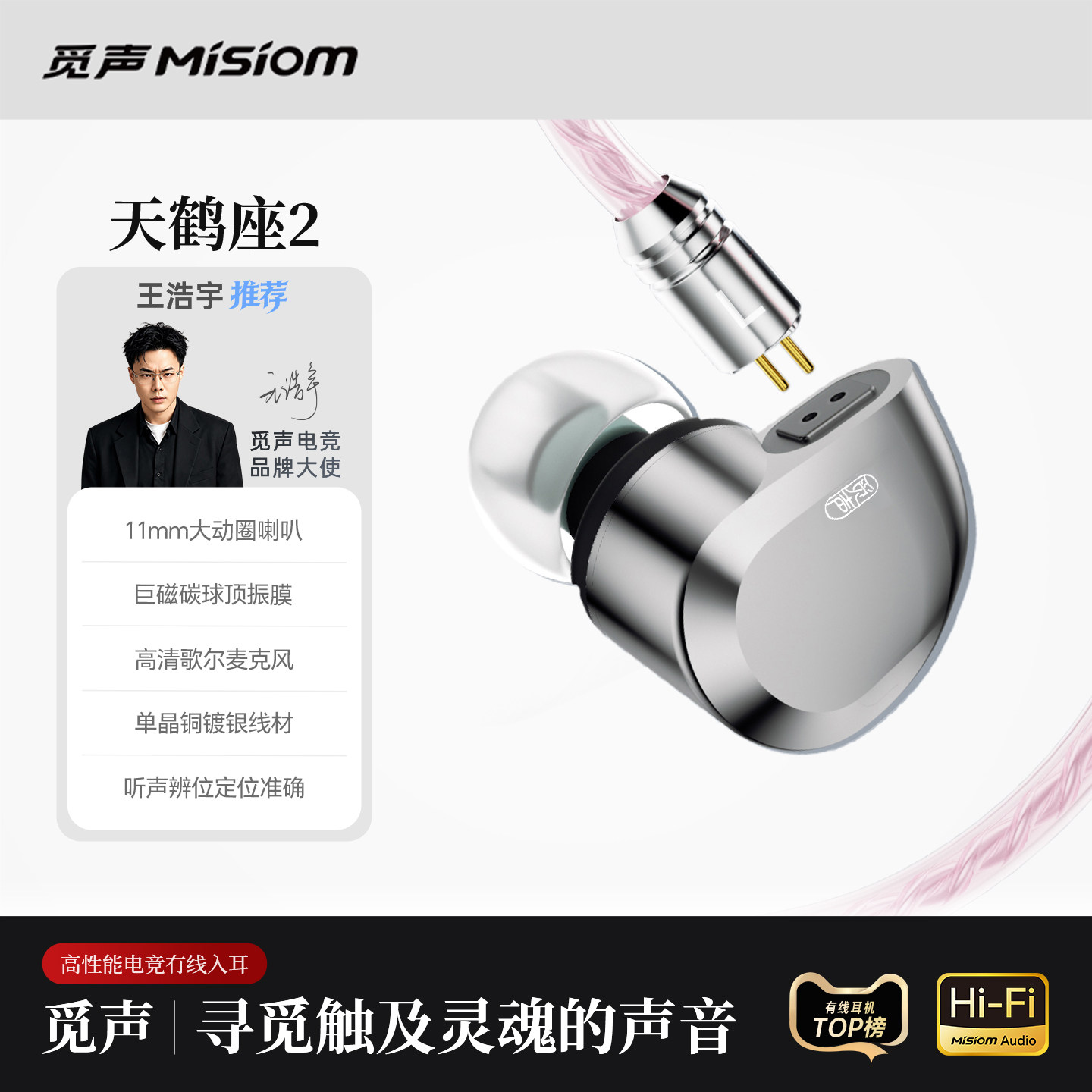 觅声天鹤座2有线HiFi耳机入耳式带typec接口圆孔电脑声卡电竞游戏 - 实物图