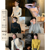 白色高领磨毛打底衫 女短款 修身 HAMYIHO 正肩上衣秋冬内搭2025新款