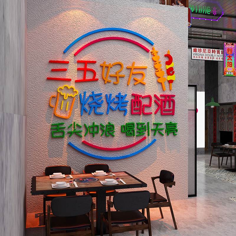 工业风烧烤店创意墙面装饰3d立体墙贴画网红打开背景墙上设计自粘图片