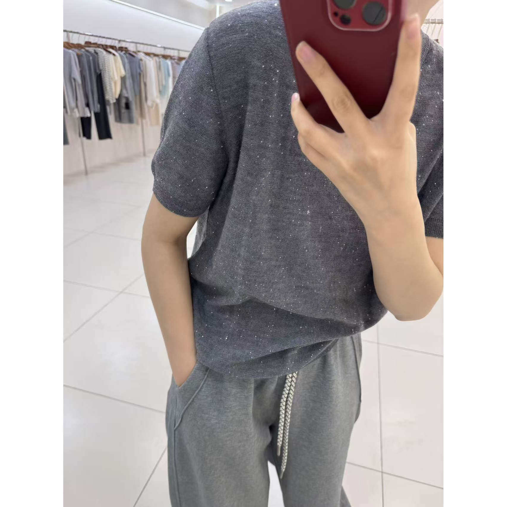 春上新100%羊毛银丝亮片针织衫