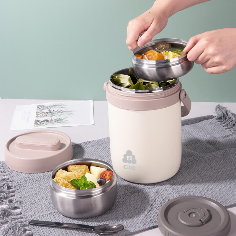 希乐保温饭盒不锈钢学生便携提手上班族保温桶焖烧杯三层保温杯