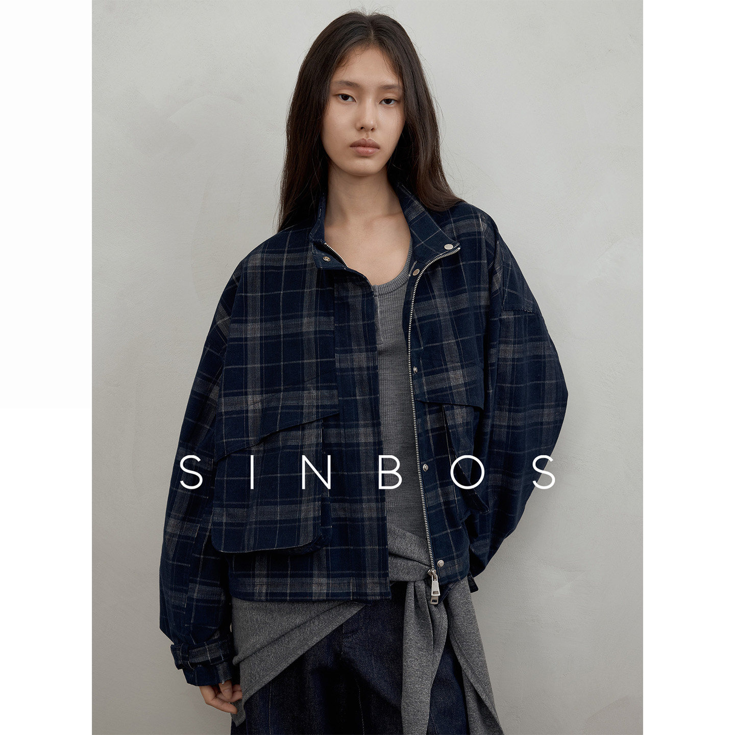 SINBOS巴黎画廊  工装风复古格纹短款女纯棉夹克外套2025秋季新款图片