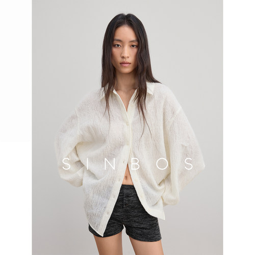 SINBOS素描 慵懒褶皱肌理感绵羊毛蝙蝠袖衬衫针织女2025冬季新款
