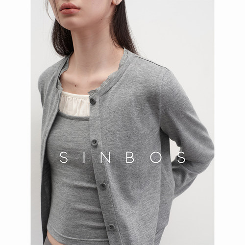 sinbos月颂 羊毛混纺针织开衫女弹力拼接蕾丝2025秋季新款打底衫
