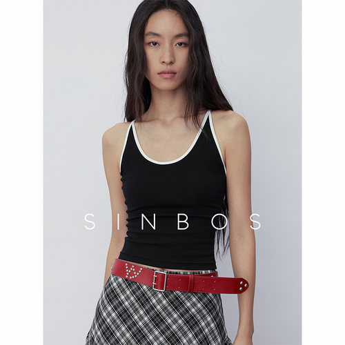 SINBOS微调莫吉托 撞色设计轻薄修身吊带氨纶上衣女2025夏季新款
