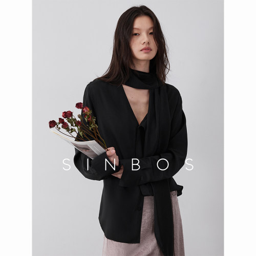 sinbos半岛情书 衬衫女设计感小众飘带2025秋新款高级感长袖上衣