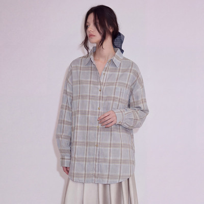 女装高级感夏装青春休闲简约拼色百搭宽松长袖衬衣