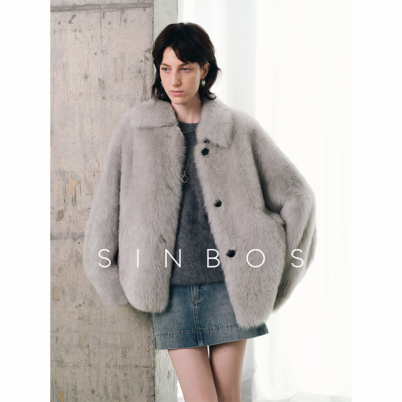 SINBOS月夜银霜 进口托斯卡纳皮毛一体女翻领2024冬新款皮草外套图片