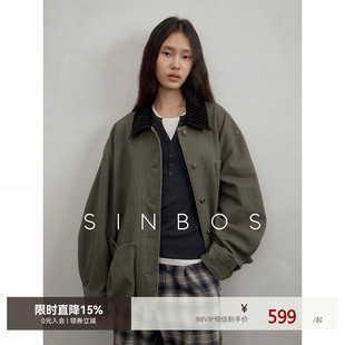 sinbos向野 灯芯绒宽松条纹翻领落肩纯棉水洗女外套2025秋季新款