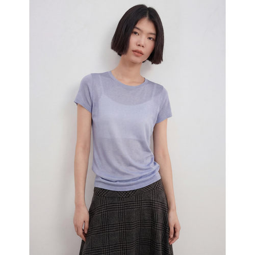 【闪闪好气质】夏季时尚百搭圆领亮丝短袖冰丝t恤女针织衫女上衣