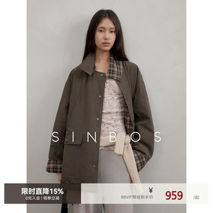 SINBOS峦峙 水洗做旧肌理双面穿格纹90%白鸭绒羽绒服女25秋季新款