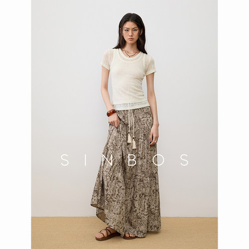 SINBOS拾光 波嬉风短袖简约T恤&背心绵羊毛U型领上衣2025夏季新款