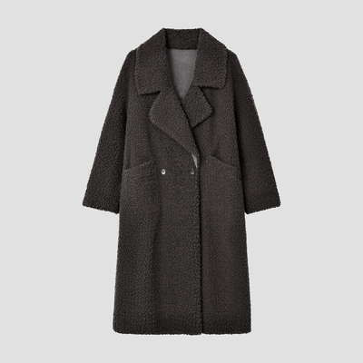 那不勒斯 长款女士环保皮草大衣秋冬西装领摇粒绒仿皮草外套女