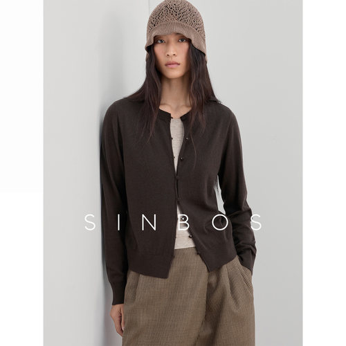 SINBOS构序 miu系优雅假两件宽松纯绵羊毛针织开衫女2025冬季新款