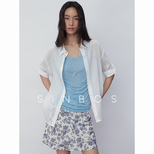 SINBOS罗勒清晨 呼吸感轻薄宽松微透衬衫女苎麻外套2025夏季新款