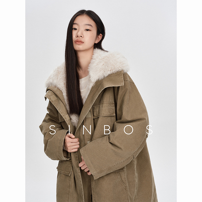 SINBOS深冬奈良 复古工装派克大衣女托卡毛领冬季加厚羽绒服外套