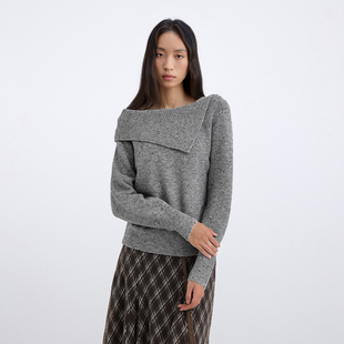 平行曙光 简约针织衫女含羊毛秋季休闲复古减龄女士宽松毛衣