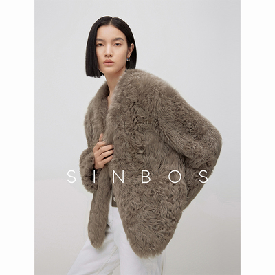 sinbos香颂 进口托斯卡纳皮毛一体女2024冬新款羊卷毛V领皮草外套