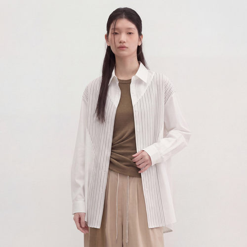 衬衫女夏季设计感拼接拼色长袖小众休闲长袖衬衣