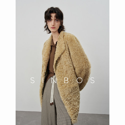SINBOS莫迪卡 西班牙进口皮毛一体女大翻领落肩松弛感皮草外套冬
